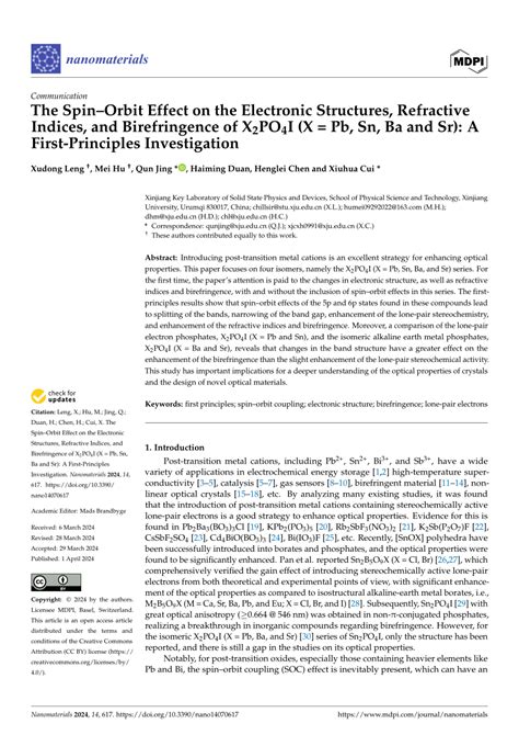 PDF The SpinOrbit Effect On The Electronic Structures Refractive