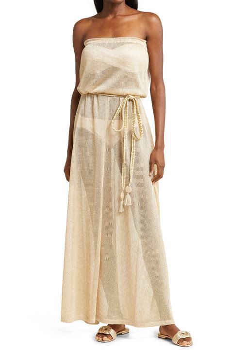 Ramy Brook Maya Metallic Strapless Cover Up Maxi Dress Editorialist