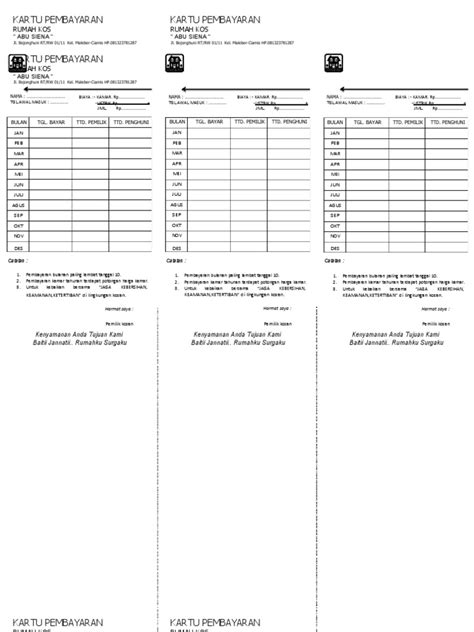 Pdf Kartu Pembayaran Kos Pdf