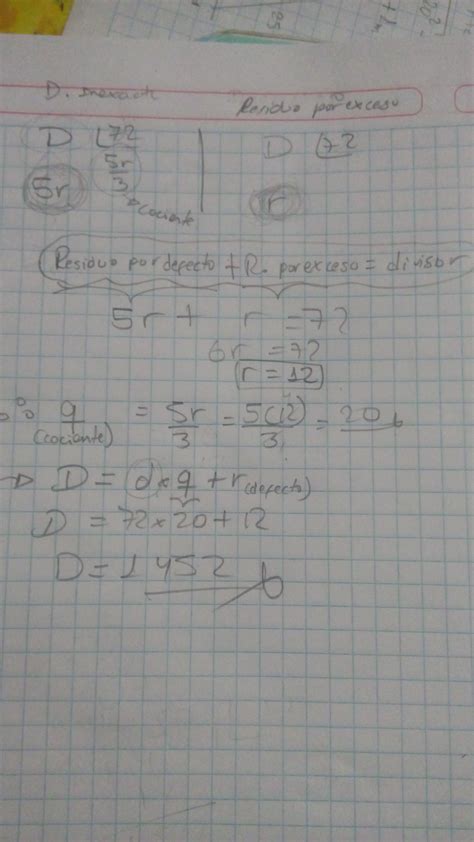 En Una Division Inexacta El Residuo Por Defecto Es El Quinduplo Del