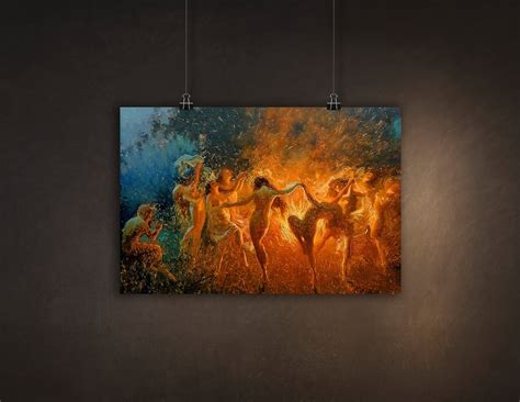 Nude Nymphs Dancing To Pan S Flute Around The Fire By Joseph Tomanek Premium Paper Poster