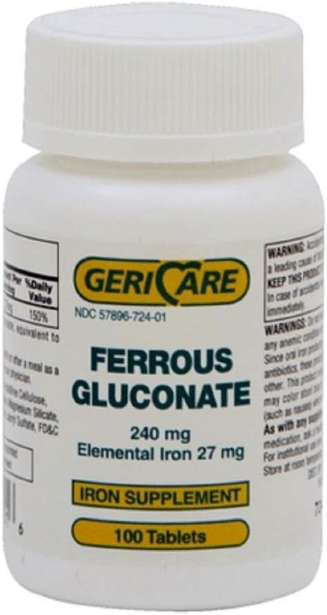 Amazon GeriCare Ferrous Gluconate 240mg 100 Tablets Each Pack Of