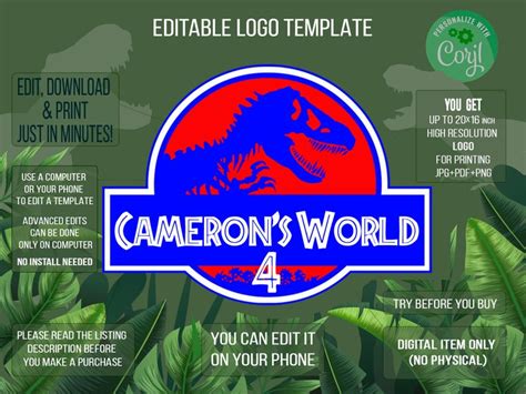 Editable Jurassic World Template Custom Jurassic World Logo Etsy