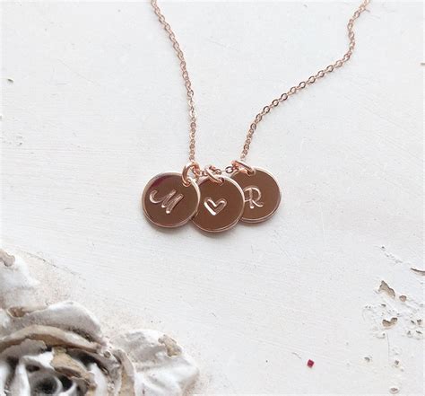 Rose Gold Initial Necklace Personalized Necklace Three | Etsy