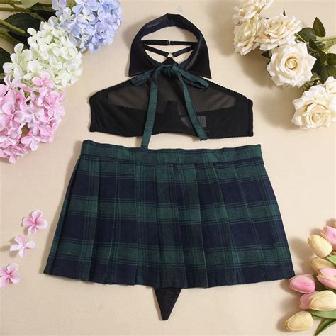 Generic Cosplay Hot Sexy Dew Temptation Role Play Plaid Pleated Skirt Sexy Lingerie Match Sets