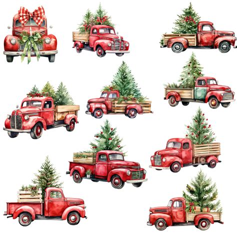 Christmas Truck Png Watercolor Christmas Truck Watercolor Vintage