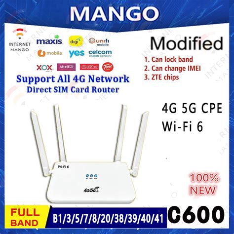 4g 5g C600 Modem Wifi 6 Router Mobile Signal Sim Card Insertion Capability Tybe C Interface