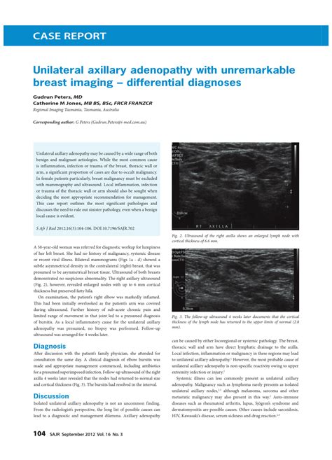 (PDF) Unilateral axillary adenopathy with unremarkable breast imaging – differential diagnoses