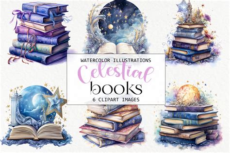 Watercolor Celestial Books Clipart Graphic By Niftycraftyhouse