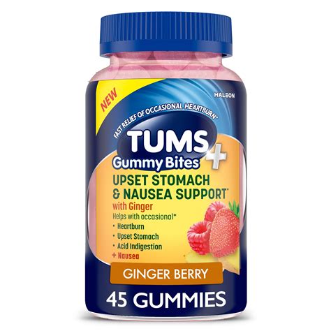 Tums+ Upset Stomach & Nausea Support, Dietary Supplement, Ginger Berry - 45 Count - Walmart.com