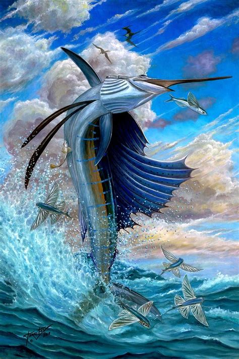 Sailfish And Flying Fish Painting By Terry Fox