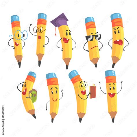 Cute Humanized Pencil Character With Arms And Face Emoji Illustrations ...