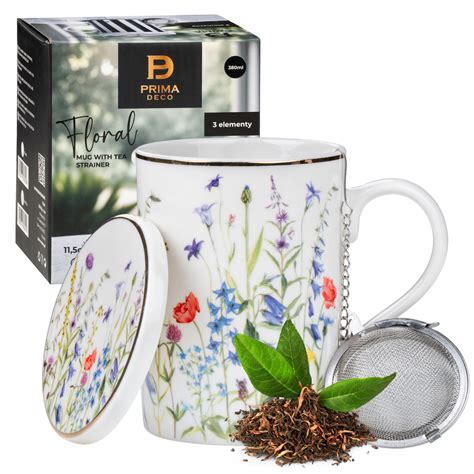 KUBEK Z ZAPARZACZEM DO HERBATY ZIÓŁ PORCELANOWY BIAŁY 380ML NA PREZENT