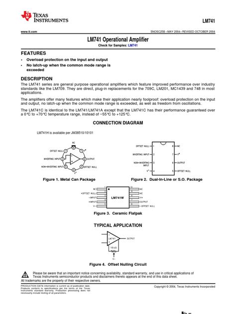 Lm741 Datasheet Pdf Operational Amplifier Electricity