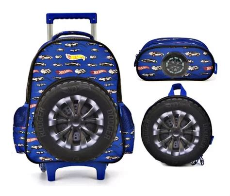 Mochila Hot Wheels Pneu Lancheira E Estojo Original Frete Gr Tis