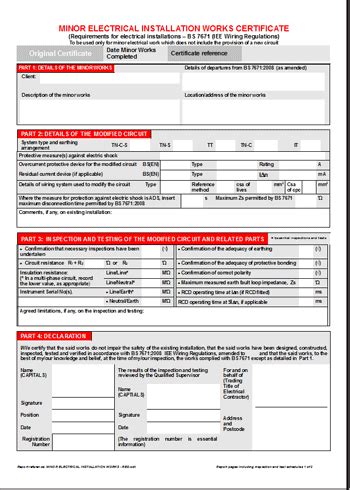 The Minor Electrical Installation Works Certificate Sparkyfacts Co Uk