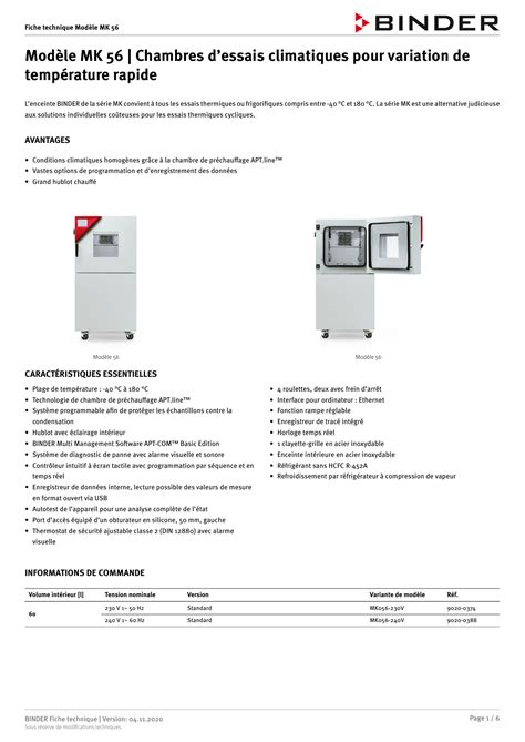 Binder MK 56 Chambres Dessais Climatique Fiche Technique Manualzz