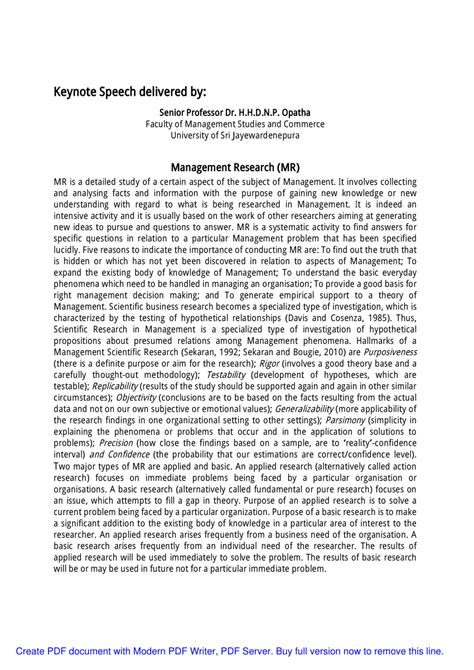keynote speech  management research