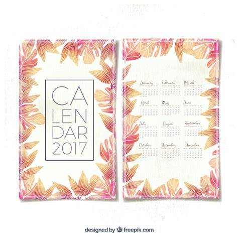 Free Vector 2017 Calendar With Watercolor Leaves