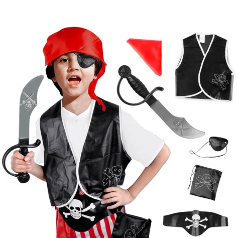 deAO Kids Pirate Costume Set, Pirate Fancy Dress Costume Accessory for ...