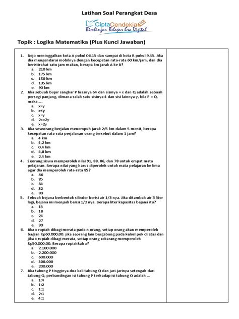 Kumpulan Soal Pilihan Ganda Logika Matematika Dan Jawabannya Id