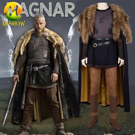 Vikings Cosplay Costume Ragnar Lothbrok Outfit Cloak Boots Halloween