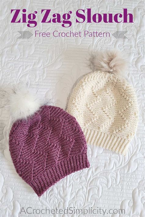 Zig Zag Slouch - Free Crochet Hat Pattern - A Crocheted Simplicity