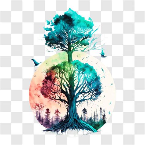 Download Colorful Painting Of Connected Trees Representation Of Life