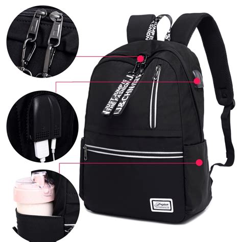 School Backpacks for Girls with USB Charging Port Book Bags Black/Pink ...