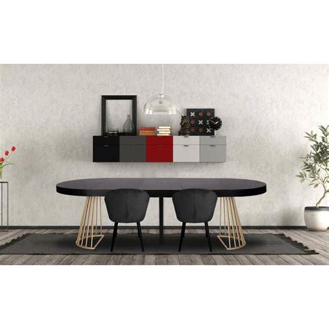 Table Ronde Extensible Soare Noir Pieds Or 3 Suisses