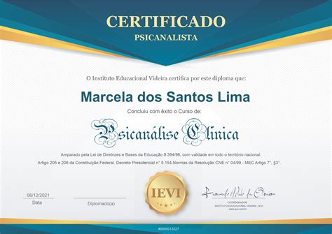 Certificado Confeccionado Psicanalista Ievi