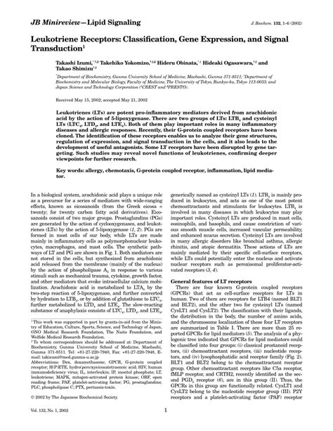 (PDF) Leukotriene Receptors: Classification, Gene Expression, and ...