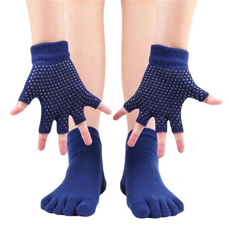 Wisremt 1 Pair Yoga Toe Socks Nonslip Gloves Set Full Finger Socks