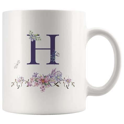 Floral Monogram Mug Letter H Initial Monogram Coffee Mug Bodhi Paw