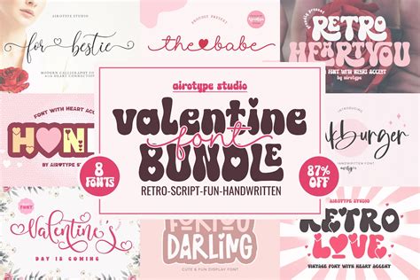 Heart Font Bundle, Valentines Font, Heart Font, Retro Font, Vintage ...