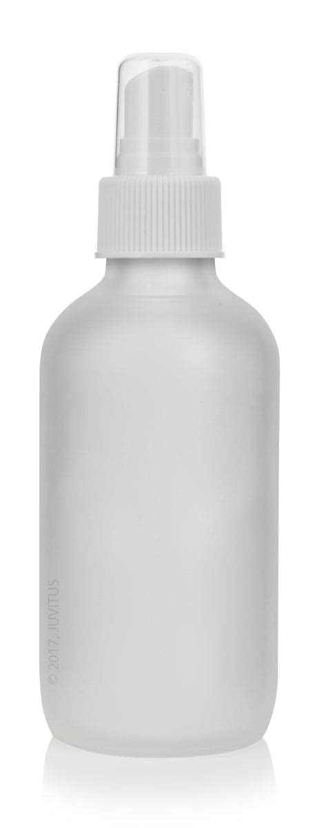 Frosted Clear Glass Boston Round Fine Mist Spray Bottle With White Sprayer 4 Oz 120 Ml