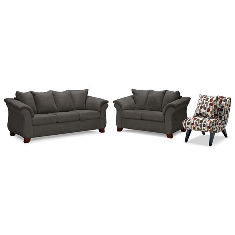 Adrian Sofa, Loveseat and Accent Chair Set - Graphite | Value City ...