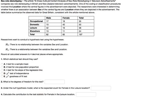 Solved Sex Role Stereotyping The Article A Cross Cultural