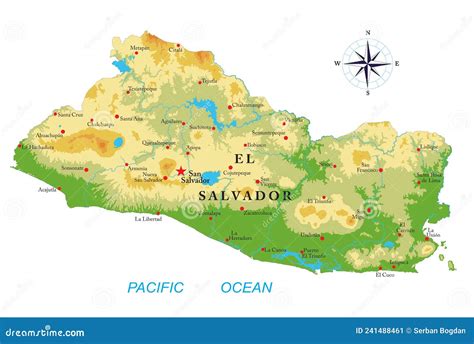 El Salvador Mapa Físico Altamente Detallado Ilustración del Vector