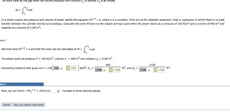 Solved W V1V2PdV In A Steam Engine The Pressure And Volume Chegg