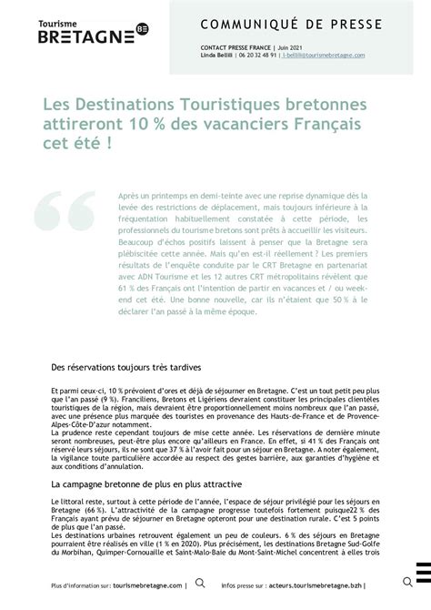 Calaméo 2021 06 Communiqué de presse Les Destinations Touristiques