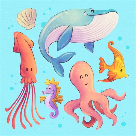 Colección de animales marinos en acuarela Vector Gratis