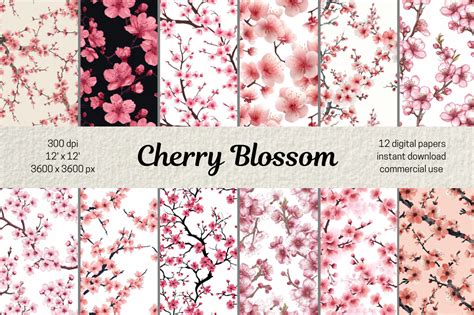 Cherry Blossom Digital Papers Bundle Graphic By Mashmashstickers