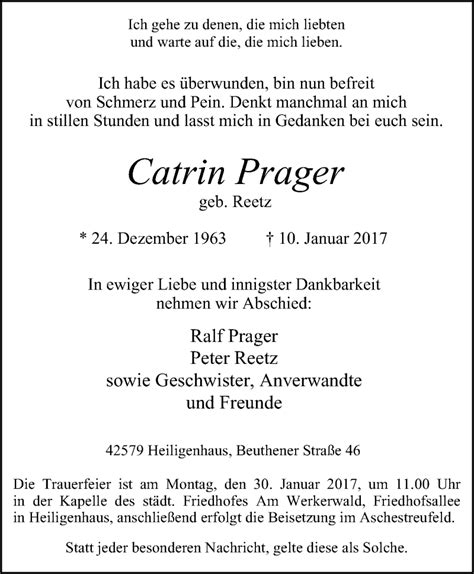 Traueranzeigen Von Catrin Prager Trauer In NRW De