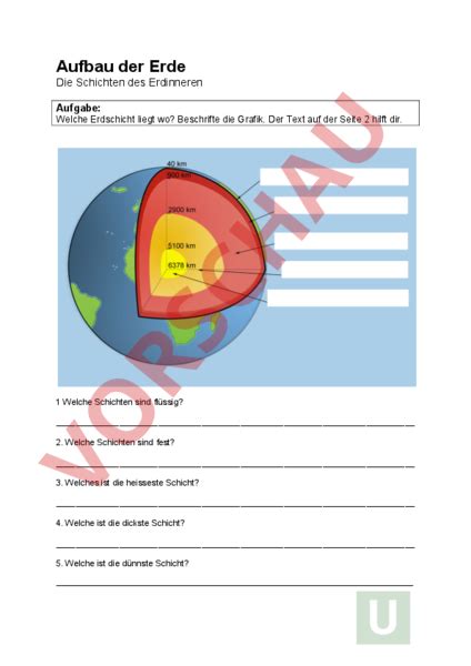 Arbeitsblatt Aufbau Der Erde Geographie Geologie Tektonik