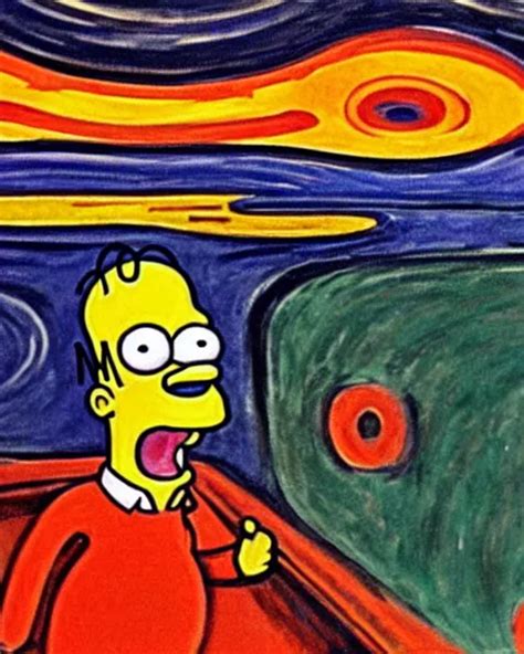 A Painting Of Homer Simpson Screaming In The Scream By Stable Diffusion