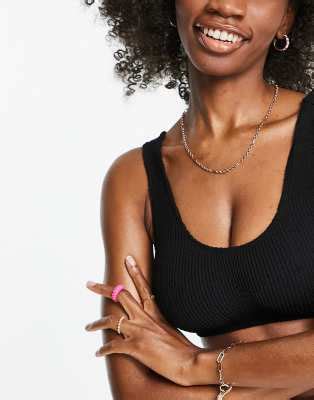 ASOS DESIGN Fuller Bust Mix And Match Crinkle Skinny Scoop Crop Bikini Top In Black ASOS