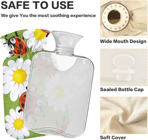 Naanle Cartoon Daisy Lady Beetle Hot Water Bottle L For Menstrual Cramps Pain Relief Heat