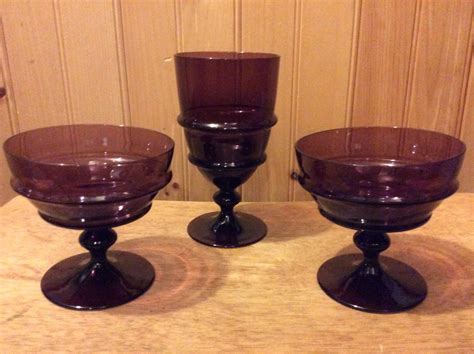 Come Visit Brandedantiques At Set Of 3 Purple Glass Goblet And Sherbert Dishes Purple