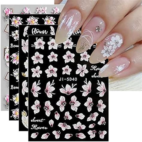 Amazon JMEOWIO 3D Embossed Spring Flower Nail Art Stickers Decals